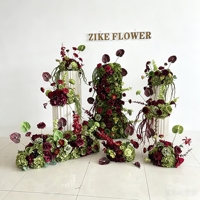 Arrangement floral artificiel réaliste pour mariage, centre de table luxueux vert bordeaux, ensemble de fleurs en soie pour événement, toile de fond de fête