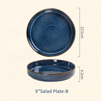 Platos de ensalada de cerámica con borde de esmalte reactivo premium, con relieve retro, de porcelana y gres, para brunch, catering, restaurantes, hoteles, venta al por mayor