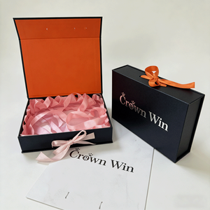 Vivid Radiant Custom Orange Cosmetic Magnetic Folding Gift With Ribbon Bow For Apparel Packaging Box - Product Image 3