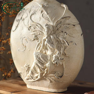 Vase en terre cuite de style français Yan Yujia, 8-16 pouces, vintage, avec ange sculpté, blanc, décoration de table pour l'intérieur de la maison - Product Image 3