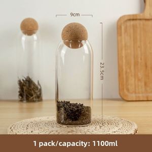 Pot de conservation en verre borosilicate transparent écologique 500 ml 1100 ml, récipient alimentaire avec couvercle en liège naturel, bouteilles pour épices et bonbons - Product Image 4