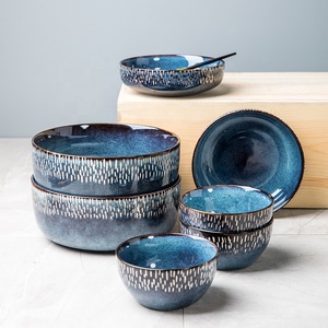 American retrò glassa da forno stoviglie di alto valore blu zuppa di riso moderno uso domestico usa e getta per l'esportazione transfrontaliera - Product Image 1