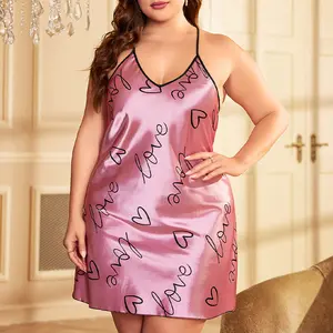 时尚女性心形印花加大码XL-5XL胖女性无袖夏季睡衣v领睡衣