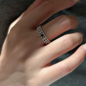 Bague en argent pur S925 Wenchi, design vintage et original, simple et élégante, incrustation de zirconium bleu, plaqué or 18 carats, ouverture réglable, Chine - Product Image 3