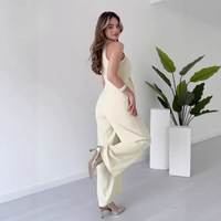 Combinaison slim sans manches à col en V avec ceinture, pantalon long taille haute, style professionnel, en fibre, pour femme