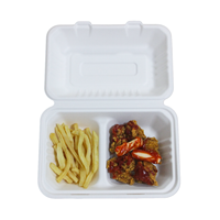 Boîte à clapet biodégradable en bagasse de canne à sucre 9x6 pouces, conteneur alimentaire jetable pour restaurant à emporter, écologique