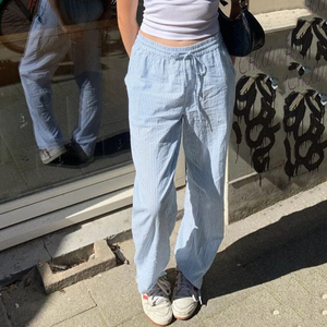 Women <b>Drawstring</b> Low Rise Knit Pants Striped Color Block Straight Leg <b>Trousers</b> Casual Loungewear Long Pants - Product Image 5