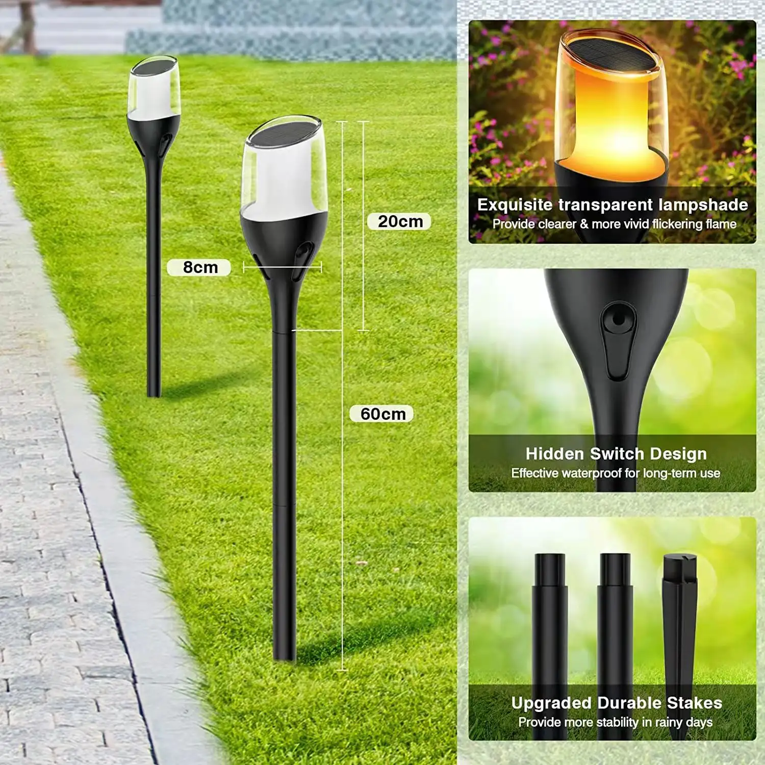 LED NEW Solar Flickering Flame Garden Light Outdoor Waterproof Lawn Lamp