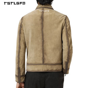 OEM ODM Men's Outerwear Faux <b>Suede</b> <b>Jacket</b> Khaki Nubuck Lined Regular Fit Zip-Up Casual Wear - Product Image 3