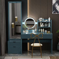 Chaise de coiffeuse moderne blanche pour chambre à coucher, petite, en panneau de bois, avec miroir LED pleine longueur, tiroir et rangement intégrés