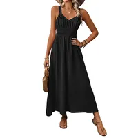 Robe midi décontractée pour femmes, couleur unie, sans manches, disponible en noir, rouge, café, marron, bleu, polyester, ODM, vente en gros, faible MOQ