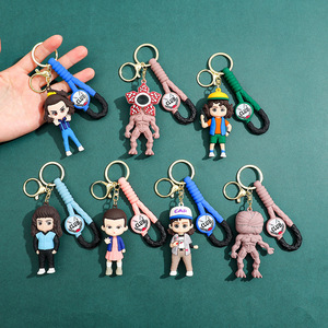 Nuevo Llavero de Mosquetón Bordado de Tela de Anime, Colgante Hecho a Mano, Muñeco de Eleven y <span class=keywords><strong>Dustin</strong></span> de la Serie <span class=keywords><strong>Stranger</strong></span> <span class=keywords><strong>Things</strong></span> para Fans - Product Image 2