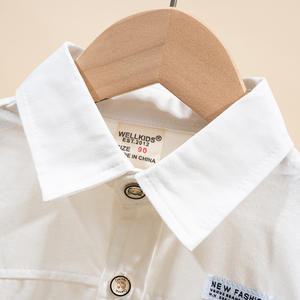 2023 nuevo estilo coreano Kidsren's Casual camisas <span class=keywords><strong>de</strong></span> algodón para niños <span class=keywords><strong>de</strong></span> manga larga suelta solapa Tops en tallas pequeñas y medianas - Product Image 3