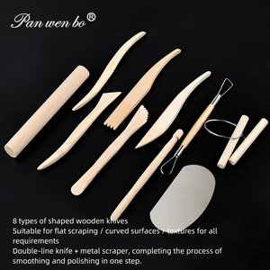 Panwenbo Lot de 10 outils de sculpture en poterie souple avec détail en bois Couteau en bois fin Ensemble combiné d'outils en argile pour sculpture à la main - Product Image 3