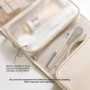 Trousse de Toilette en Cuir de Voyage avec Fermeture Éclair, Organisateur Portable pour <span class=keywords><strong>Voyages</strong></span> d'Affaires, Compartiments Séparation Sec/Humide - Product Image 5