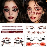 Accesorio de maquillaje para Halloween, sombra de ojos, pegatinas de cara aterradoras, telaraña 3D, tatuajes de larga duración resistentes al agua para mujeres, hombres y niños