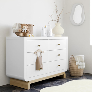 BSCI Certified Modern Style Santorini <b>6</b> <b>Drawer</b> Double Dresser White with Iconic Curved Base for Kids Bedroom Nursery - Product Image 2