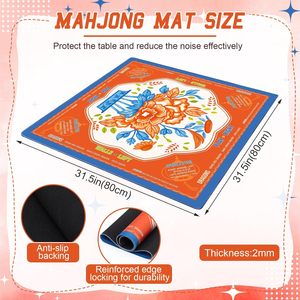 Tapete de Mahjong Americano Soulchen Moderno y Lujoso en Naranja y Azul, 31.5x31.5, Antideslizante, Reductor de Ruido, Sin Arrugas, con Bolsa de Transporte, para Póker 4 - Product Image 2