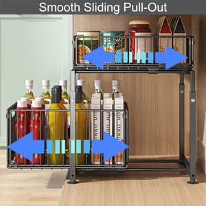 Étagère réglable en hauteur sur mesure OEM, 2 niveaux, coulissante sous l'évier de cuisine, organisateur de salle de bain, rangement coulissant pour armoire - Product Image 2
