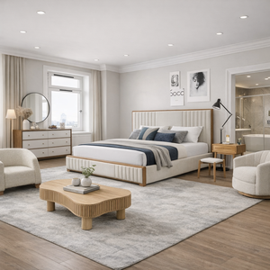 Ensembles de meubles de chambre à coucher modernes de luxe avec bois massif et cuir pour la personnalisation de toute la maison, villas, appartements, hôtels (taille King) - Product Image 1
