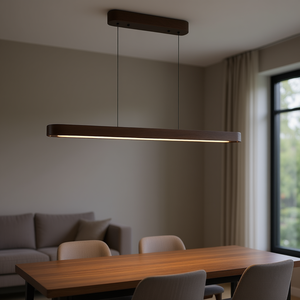 <b>LED</b> Pendant Light 39 Inch Walnut Wood Finish Adjustable Rectangular Design for Dining Room Living Room Modern Indoor Lighting - Product Image 2