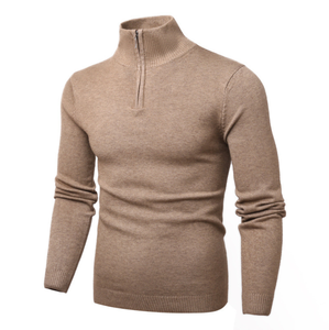 เสื้อสเวตเตอร์ผู้ชายแบรนด์ใหม่ DFS821 Desret สีน้ำตาลขี้ม้า คอทรงโอ ลายถักสีเทา คอตั้งพร้อมซิป - Product Image 1