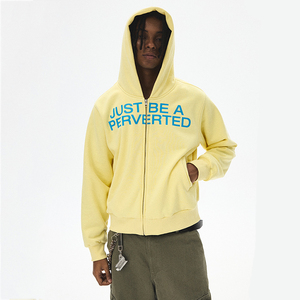 Custom Printed <b>Black</b> Men's 500gsm Heavyweight Breathable Loose Fit <b>Zip</b> <b>Hoodie</b> 100% Cotton Winter Season Embroidered Logo 3D - Product Image 5