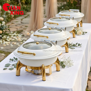 TIANXING Plat de service de luxe 6L blanc et or, chauffe-plats pour buffets, idéal pour hôtels, restaurants, mariages et traiteurs - Product Image 1