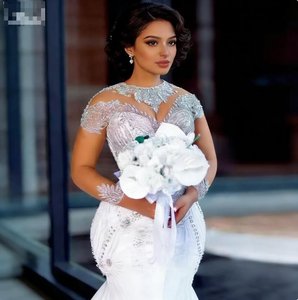 Vestido de Novia Personalizado de Manga Larga, Vestido de Novia de Dos Piezas con Cola Larga, Vestidos de Novia Africanos de Lujo con Cuentas de Cristal - Product Image 2