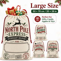 Sac cadeau de Noël personnalisé en toile 50x70cm, sac de Père Noël réutilisable de 10oz avec cordon de serrage et étiquette nominative inscriptible pour cadeaux de fêtes