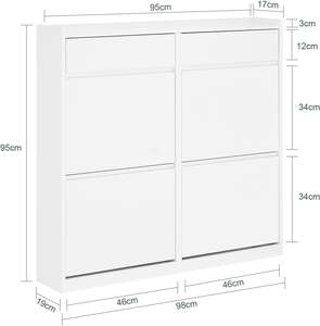 <span class=keywords><strong>Scarpiera</strong></span> stretta con 4 ripiani scarpa <span class=keywords><strong>cassettiera</strong></span> bianco larghezza ca. 98x95x19 cm - Product Image 2