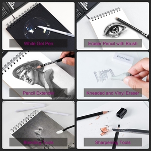 Kit de <span class=keywords><strong>dessin</strong></span> 58 pièces, ensemble de <span class=keywords><strong>crayons</strong></span> à <span class=keywords><strong>dessin</strong></span>, fournitures de croquis, <span class=keywords><strong>3</strong></span> carnets de croquis, <span class=keywords><strong>crayons</strong></span> à <span class=keywords><strong>dessin</strong></span> en graphite et fusain pour le mélange de couleurs - Product Image 6