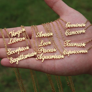 MARONEW nome personalizzato 12 gioielli con stella oroscopo in acciaio inossidabile placcato oro 18 carati segno zodiacale collare per collana a catena cubana - Product Image 1