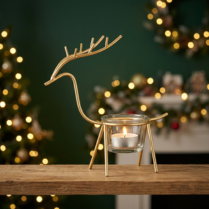 Porte-bougie en verre en forme de renne LONG GOLD, porte-bougie chauffe-plat fantaisie, décoration de Noël pour la maison, résistant à la chaleur - Product Image 2