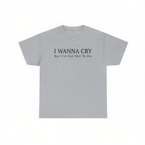T-shirt I Wanna Cry a maniche corte in cotone unisex con scollo rotondo, divertente maglietta con meme - Product Image 3