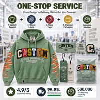 Sweat à capuche zippé personnalisé avec broderie appliquée, vert vintage, coupe courte, broderie florale en chenille colorée, strass, style streetwear