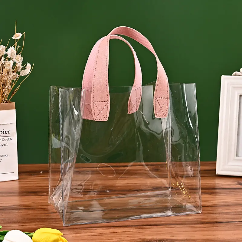 Экологически чистый пользовательский логотип ПВХ Водонепроницаемый косметичка Прозрачные подарочные пакеты Прозрачная подарочная сумка для покупок Подарочная сумка для покупок Перерабатываемая сумка для покупок