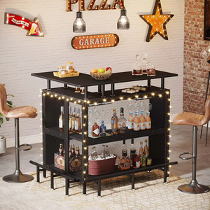 <span class=keywords><strong>Mesa</strong></span> de Bar en Forma de L con Almacenamiento de Múltiples Niveles, Estilo Industrial, Construcción de Madera y Metal, Estante para Copas de Vino para Bar en Casa - Product Image 3