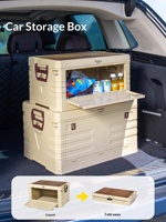 Caisse pliable 35L avec couvercle en MDF, boîte de rangement pliable pour le camping, la maison, l'organisation du coffre, bac en plastique empilable