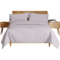 Parure de lit 4 pièces en coton tissé 300TC, drap plat respirant anti-boulochage, housse de couette rayée blanche (sans garnissage)