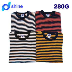 T-shirt pour homme en coton 100% à manches courtes rayé à col rond Summer 280G Casual Navy Soul Print - Product Image 1