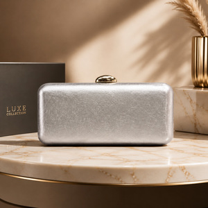 Wholesale women's clutch bags Top handle party handbags Luxe Collection Metallic Silver Clutch Bag Evening Party Style - Product Image 1