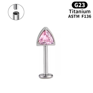 Pendiente de titanio ASTM F136 grado implante con flor de circonita cúbica colgante, tipo labret para tragus y hélix, calibre 16G, con rosca interna - Product Image 3