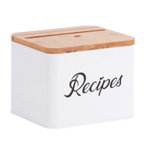 Farmhouse customize metal recipe box with bamboo lid for phone holder metal recipe box