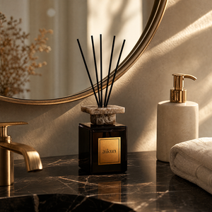 Aikun Brands Low MOQ Fast Turn Square Glass XL <b>Reed</b> <b>Diffuser</b> Set Gold Foil Label Beige Box Any Scent Long Lasting for Retail - Product Image 3