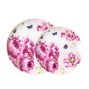 Luxury Fine Bone China Flat Plates Ceramic Dinnerware Floral Round 8 Inches Dinner Dessert Plates & Dishes