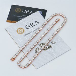 สร้อยคอฮิปประดับมอสซาไนต์คุณภาพสูง ผ่านการทดสอบเพชร ทรงบริลเลียนท์ ชุบทองคำชมพู 5 มม. VVS D เงินสเตอร์ลิง รับรองโดย GRA - Product Image 1