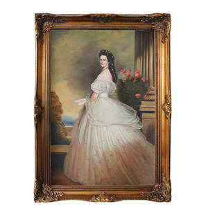 Riproduzione fatta a mano stile tradizionale Sissi principessa figura ritratto dipinto tela cornice legno parete arte - Product Image 1