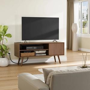 Meuble TV <span class=keywords><strong>en</strong></span> bois facile à assembler moderne du milieu du siècle TV 48 <span class=keywords><strong>pouces</strong></span> avec station de charge support TV pour salon - Product Image 5