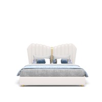 Lit en cuir italien de luxe léger, première couche de cuir de vachette, lit papillon, lit double 1.8m pour chambre principale, avec tête de lit capitonnée, style épuré